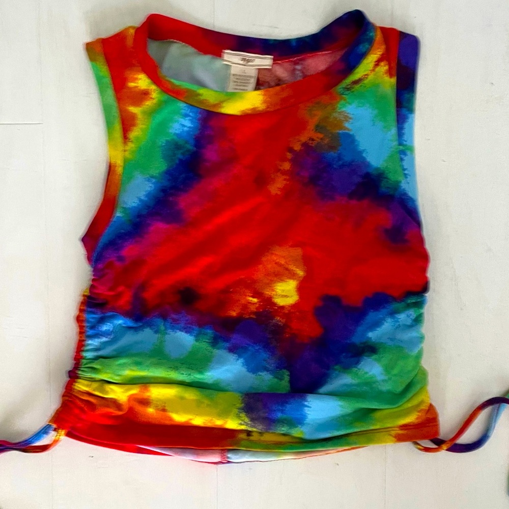 Tie-Dye Adjustable Crop Top Neon Red Purple Green Blue Tank Summer Top Large